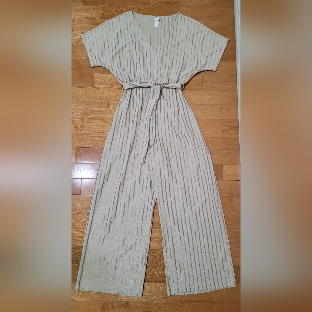 H&M Beige Striped Wide Leg Jumpsuit - Picture 5 of 12